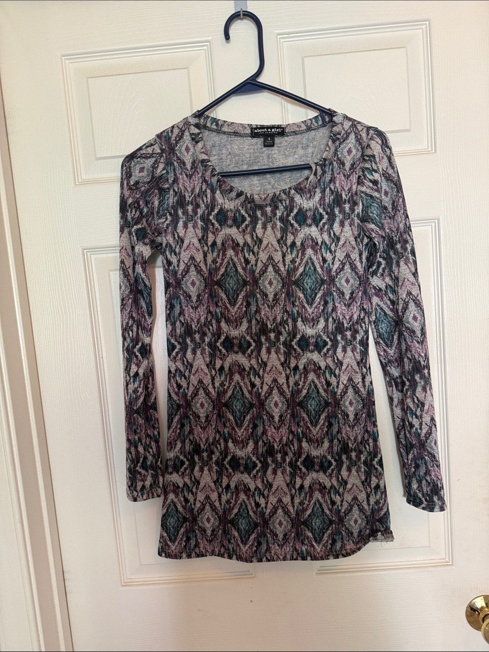 About A Girl Long Sleeve Printed Tunic Top - Teal & Mauve
